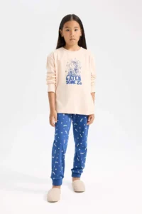 DeFacto Girl's Pajama Set Printed Long Sleeve Top with Elastic Waist Long Bottom - Image 2