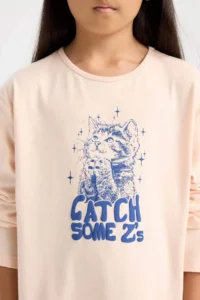 DeFacto Girl's Pajama Set Printed Long Sleeve Top with Elastic Waist Long Bottom - Image 4