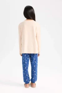 DeFacto Girl's Pajama Set Printed Long Sleeve Top with Elastic Waist Long Bottom - Image 5