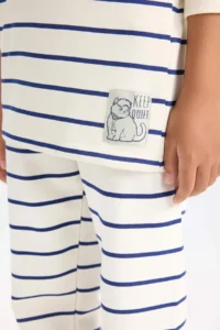 DeFacto Pajama Set Striped Long Sleeve Top with Elastic Waist Long Bottom Girl Child - Image 4
