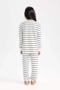 DeFacto Pajama Set Striped Long Sleeve Top with Elastic Waist Long Bottom Girl Child - Image 5