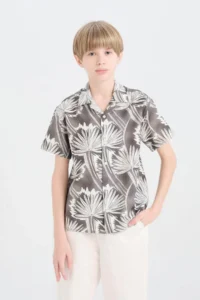 DeFacto Oversize Wide Fit Polo Neck Patterned Short Sleeve Shirt Boy