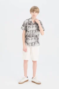 DeFacto Oversize Wide Fit Polo Neck Patterned Short Sleeve Shirt Boy - Image 2