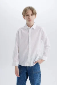DeFacto Polo Collar Textured Long Sleeve Shirt Boy