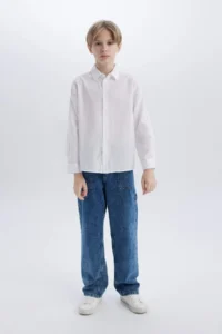 DeFacto Polo Collar Textured Long Sleeve Shirt Boy - Image 2