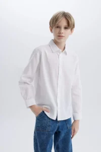 DeFacto Polo Collar Textured Long Sleeve Shirt Boy - Image 3