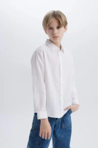 DeFacto Polo Collar Textured Long Sleeve Shirt Boy - Image 4