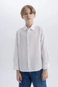 DeFacto Polo Collar Textured Long Sleeve Shirt Boy - Image 5