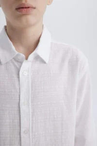 DeFacto Polo Collar Textured Long Sleeve Shirt Boy - Image 6