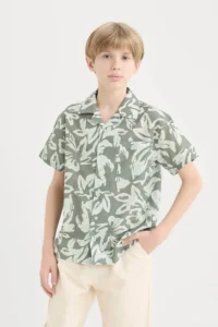 DeFacto Short Sleeve Light Khaki Boy's Shirt D7779A8/KH430
