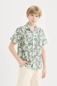 DeFacto Short Sleeve Light Khaki Boy's Shirt D7779A8/KH430 - Image 3