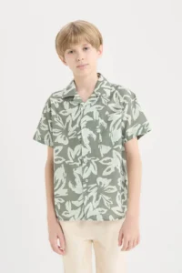 DeFacto Short Sleeve Light Khaki Boy's Shirt D7779A8/KH430 - Image 4