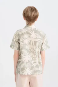 DeFacto Oversize Wide Fit Polo Neck Palm Tree Patterned Short Sleeve Shirt Boy - Image 6