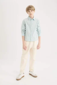 DeFacto Polo Neck Linen Blend Long Sleeve Shirt Boy - Image 2