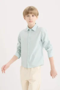 DeFacto Polo Neck Linen Blend Long Sleeve Shirt Boy - Image 3