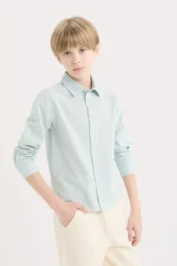 DeFacto Polo Neck Linen Blend Long Sleeve Shirt Boy - Image 4