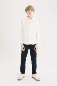 DeFacto Polo Neck Linen Look Long Sleeve Shirt Boy - Image 2