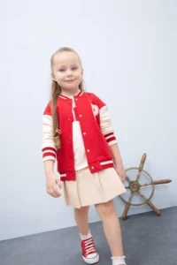 DeFacto Printed College Collar Soft Fuzzy Bomber Jacket for Baby Girl