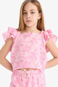 DeFacto Patterned Short Sleeve Blouse Girls'