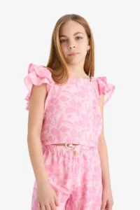 DeFacto Patterned Short Sleeve Blouse Girls' - Image 3