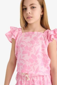 DeFacto Patterned Short Sleeve Blouse Girls' - Image 4