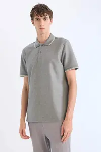 DeFacto Regular Fit Polo Neck Short Sleeve Textured Waffle T-Shirt
