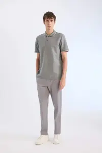 DeFacto Regular Fit Polo Neck Short Sleeve Textured Waffle T-Shirt - Image 2