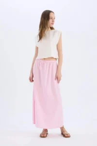 DeFacto A-Line Normal Waist Linen Blend Maxi Skirt - Image 2