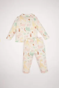 DeFacto Baby Girl Pajama Set Safari Printed Long Sleeve Top with Elastic Waist Bottom - Image 5