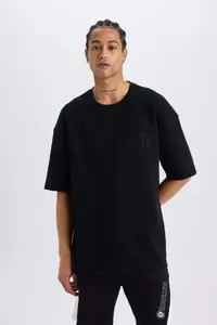 DeFacto NBA Brooklyn Nets Oversize Wide Fit Crew Neck Waffle Short Sleeve T-Shirt - Image 4