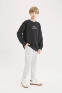 DeFacto Basic Plain Sweatpants with Elastic Waist Boy - Image 4