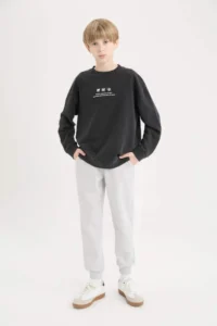 DeFacto Basic Plain Sweatpants with Elastic Waist Boy - Image 5