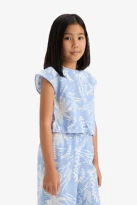 DeFacto Patterned Short Sleeve Blouse Girls' - Image 3