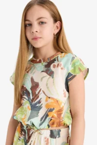 DeFacto Patterned Short Sleeve Blouse Girls'
