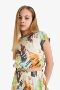 DeFacto Patterned Short Sleeve Blouse Girls' - Image 3