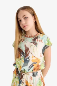 DeFacto Patterned Short Sleeve Blouse Girls' - Image 4