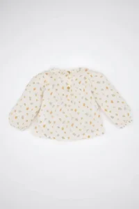 DeFacto Muslin Floral Patterned Ruffle Collar Long Sleeve Ecru Baby Girl Shirt D8764A5/ER105 - Image 5