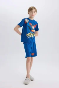 DeFacto Superman Pajama Set Short Sleeve Top Shorts Boy - Image 2