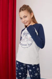 DeFacto Girl's Christmas Themed Pajama Set Crew Neck Long Sleeve Top Long Bottom - Image 2