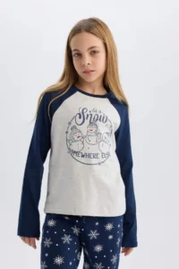 DeFacto Girl's Christmas Themed Pajama Set Crew Neck Long Sleeve Top Long Bottom - Image 6