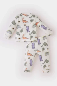 DeFacto 100% Cotton Dinosaur Printed Elastic Waist Pajama Set for Baby Boy - Image 3