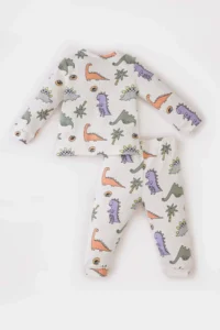 DeFacto 100% Cotton Dinosaur Printed Elastic Waist Pajama Set for Baby Boy - Image 6