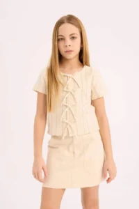 DeFacto Front Tie Short Sleeve Blouse Girl - Image 2