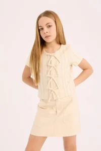 DeFacto Front Tie Short Sleeve Blouse Girl - Image 4