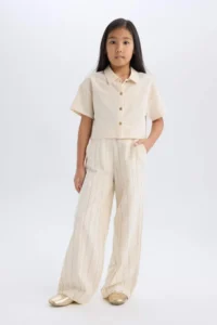 DeFacto Cropped Fit Linen Short Sleeve Shirt Girl - Image 2