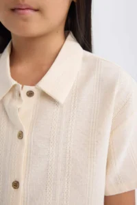 DeFacto Cropped Fit Linen Short Sleeve Shirt Girl - Image 5