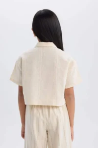 DeFacto Cropped Fit Linen Short Sleeve Shirt Girl - Image 6
