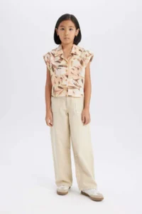 DeFacto Crop Patterned Cotton Short Sleeve Shirt Girl - Image 2