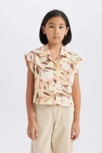 DeFacto Crop Patterned Cotton Short Sleeve Shirt Girl - Image 3