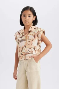 DeFacto Crop Patterned Cotton Short Sleeve Shirt Girl - Image 4